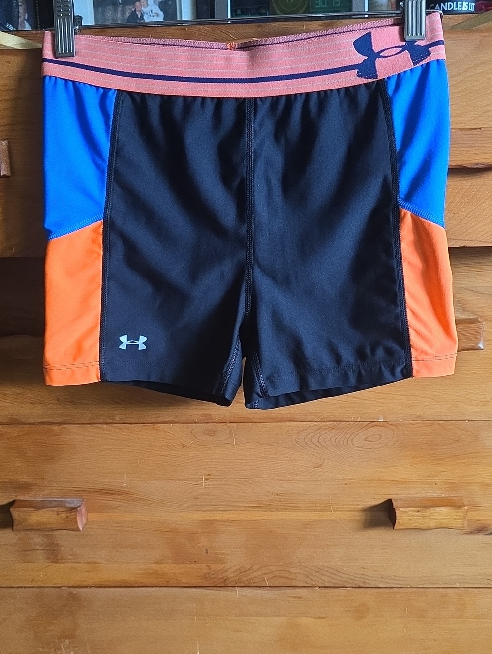 Under Armour Women's Black Shorts with Blue and Orange Accents